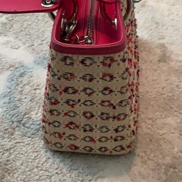 CHRISTIAN DIOR Raffia Tweed Medium Lady Dior Pink Beige - Picture 12 of 16